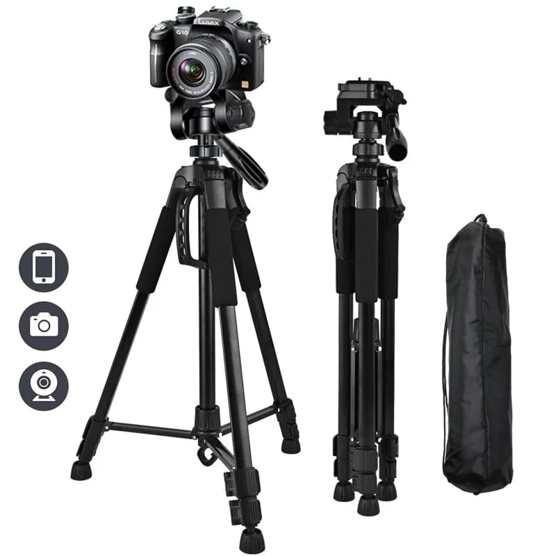 Phone Travel Self Tripod Aluminum Tall 55” 140CM Stand With Quick Plates Mount Pan Head For Canon Nikon DSLR SLR Digital Camera