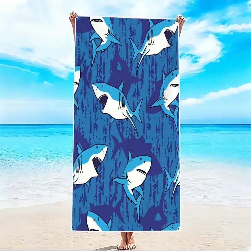 1 pezzo, asciugamano da spiaggia con stampa squalo, asciugamano da spiaggia leggero super assorbente - asciugamano ad asciugatura rapida senza sabbia, morbida microfibra, adatto per spiaggia, piscina, palestra, bagno, campeggio e viaggi.