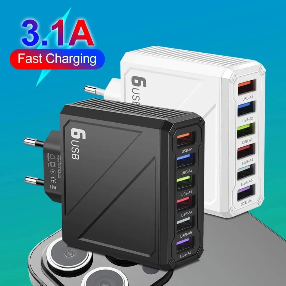Caricatore USB 3.1A a 6 porte Caricatore da muro a ricarica rapida Ricarica rapida per iPhone Samsung Xiaomi Huawei Adattatore per telefono cellulare