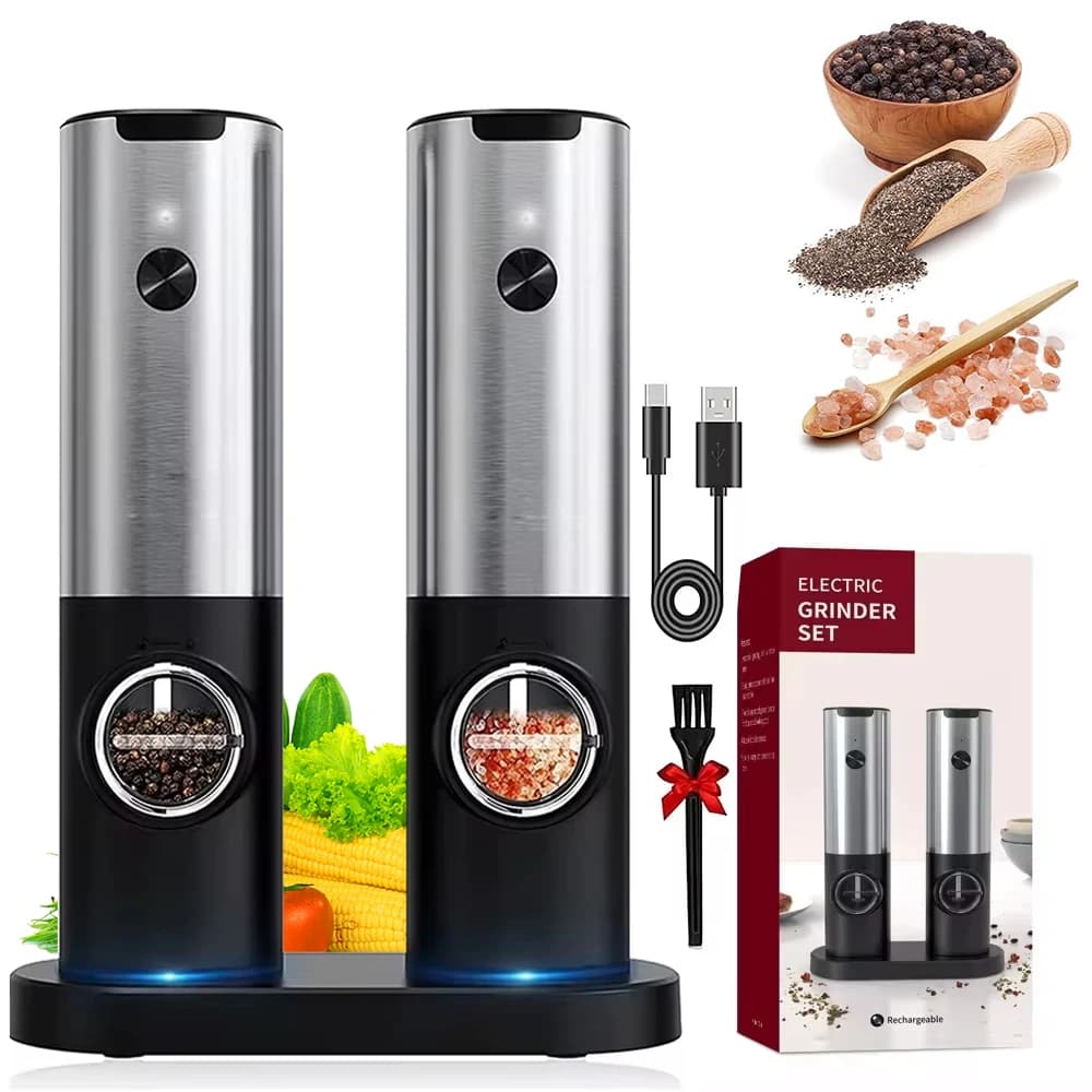 Set macina sale e pepe elettrico con luce a led USB ricaricabile automatico smerigliatrice per spezie utensile da cucina regolabile