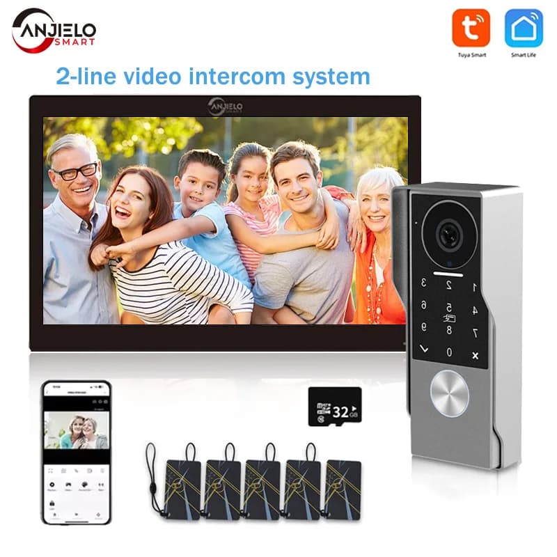 ANJIELO Sistema videocitofonico digitale a 2 fili TUYA Smart 1080P Videocitofono Videocitofono Supporto Cancello e serratura remota
