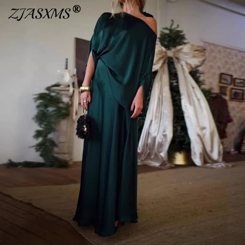 2026 Primavera Elegante Abito da sera solido Set Donna Sexy Colletto obliquo Top Pullover e abito lungo Autunno Manica lunga 2 pezzi Abiti