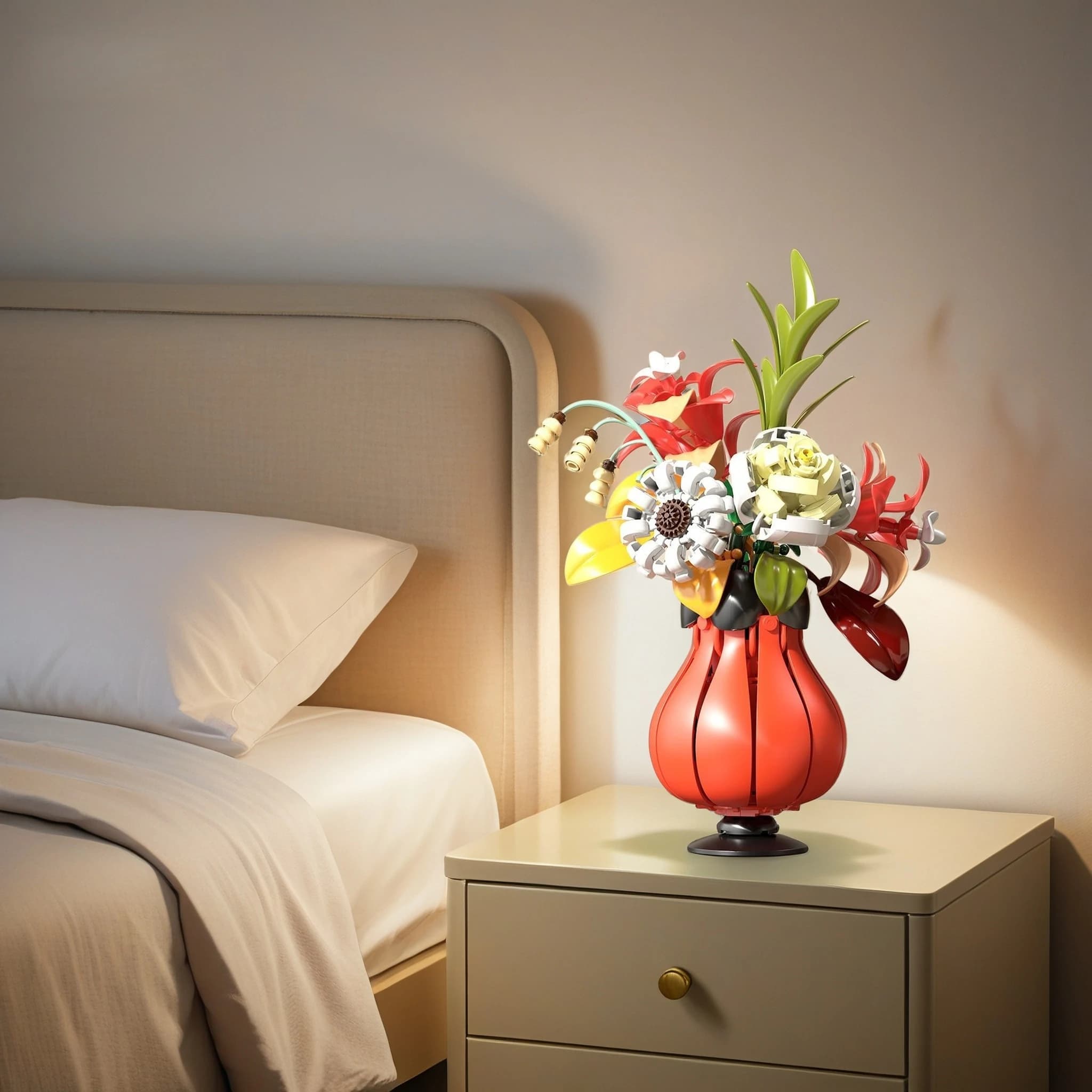 Set Creativo di Blocchi da Costruzione a Forma di Bouquet, Modello di Vaso Decorativo con Rose, Giocattolo Fai-da-Te per Bambini, Regalo di San Valentino e Natale per Ragazze