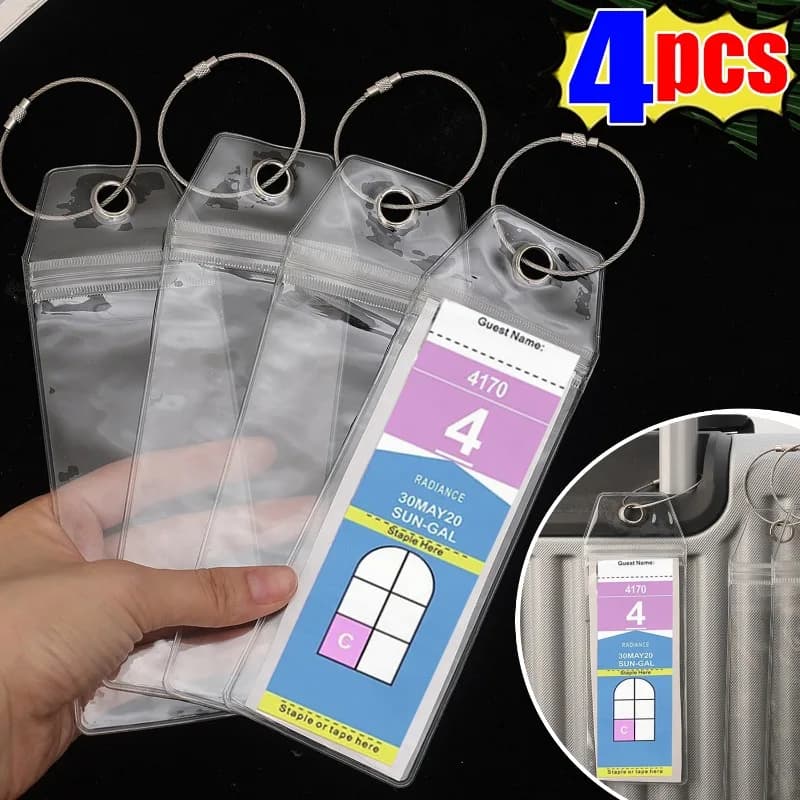 1-4 pezzi porta etichette per bagagli da crociera in PVC custodia per etichette impermeabile verticale per borse da viaggio con anello in metallo accessori da viaggio fai da te