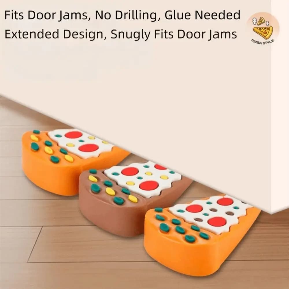Fermaporta in silicone e silicone, ammortizzante, riutilizzabile, per maniglia della porta, design per pizza dei cartoni animati, nessuna perforazione richiesta