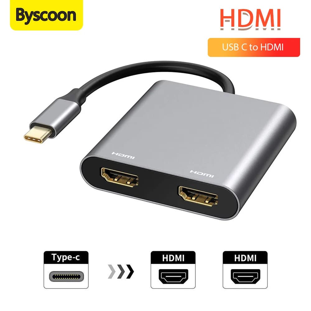 Adattatore da USB C a doppio HDMI Splitter da 4K a 60 Hz da tipo C a HDMI per 2 monitor per MacBook Air/Pro Altri laptop con Thunderbolt 3/4