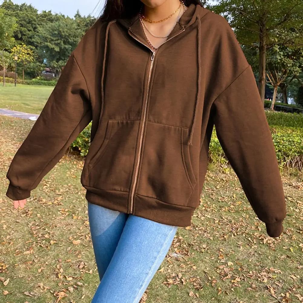 Felpa da donna Giacca Abbigliamento invernale Felpe con cappuccio oversize con zip femminile Felpa con cappuccio marrone nero allentato casual Pullover in pile vintage