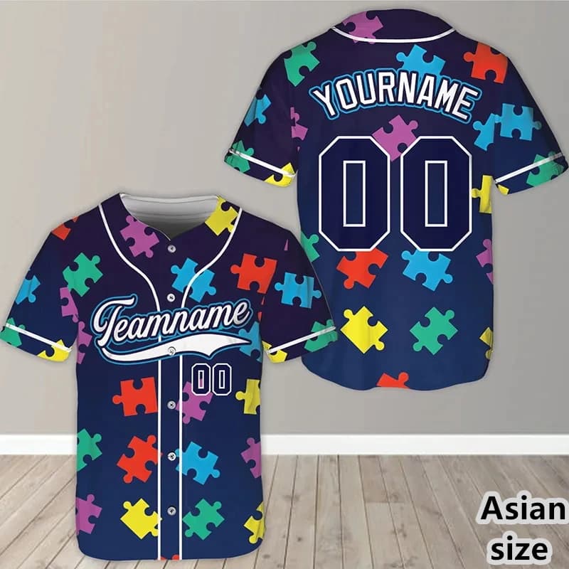 Maglia da Baseball Personalizzata con Nome e Numero, Stampa Colorata a Puzzle, Abbigliamento Sportivo Hip Hop, Uniformi da Baseball Nuove