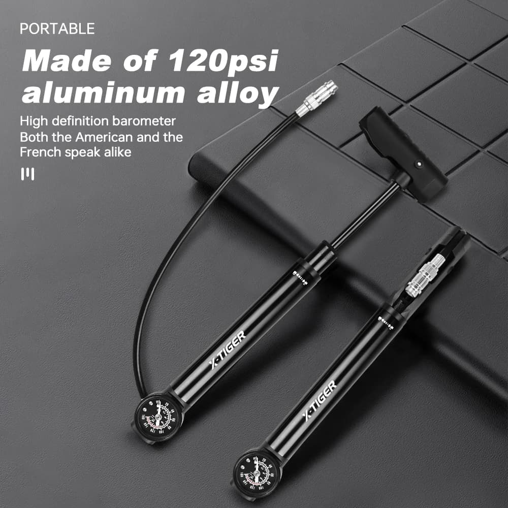 X-TIGER Pompa per Bicicletta Portatile 120PSI con Manometro, Pompa ad Aria Multifunzione Compatibile con Valvole AV/FV per Biciclette e Palloni