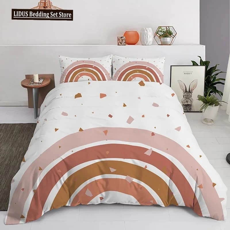 Set di biancheria da letto arcobaleno dai colori pastello alla moda, copripiumino per ragazzi 150x210 200x200 con federe e cerniera