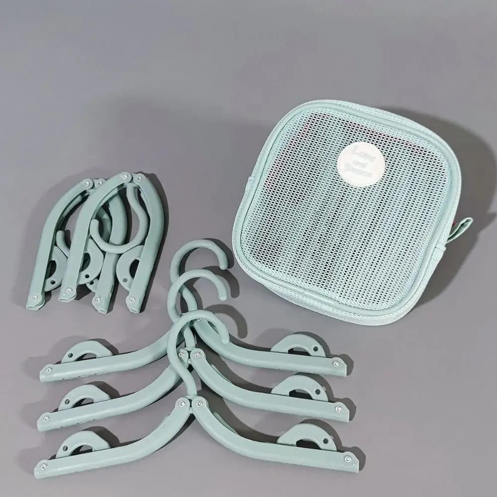 Appendiabiti Pieghevole Antiscivolo con 12 Clip, Salvaspazio, 6 Appendiabiti con Borsa Portaoggetti, Stendibiancheria