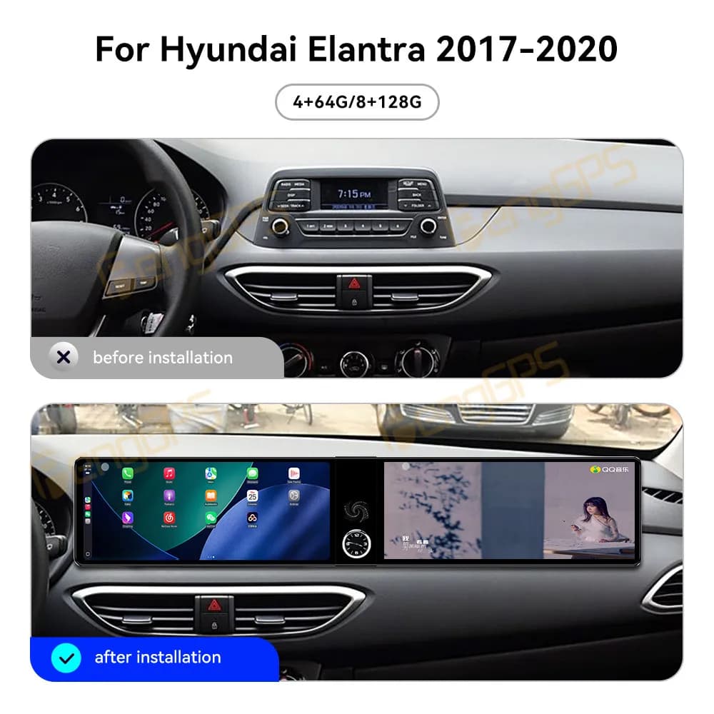 Dual Screen 12.3" Android 13 CarPlay Car Radio For Hyundai Elantra 2017-2020 Touch Screen Multimedia GPS Player Navigation DSP