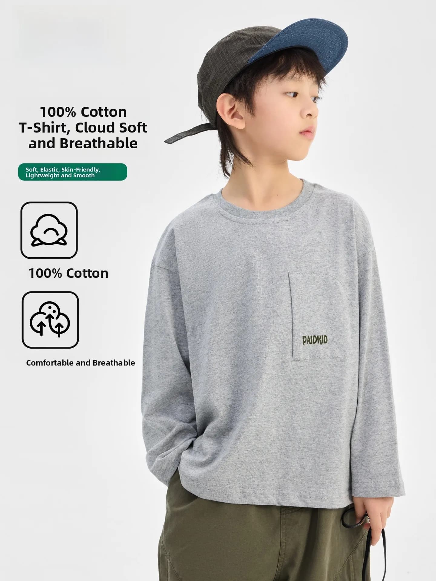 Pure Cotton Long Sleeve Children's T-shirt Lightweight Base Layer Shirt for Boys Spring New Style Breathable Comfortable Kids...