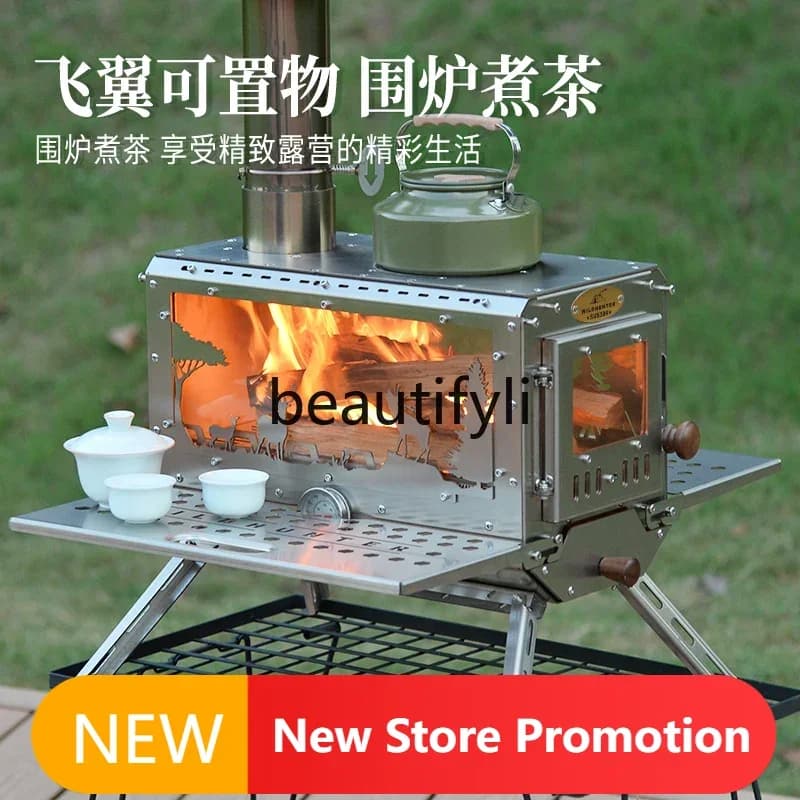 E132 Outdoor camping knight Great wood stove Interior curtain Furnace heating Picnic oven Fireplace