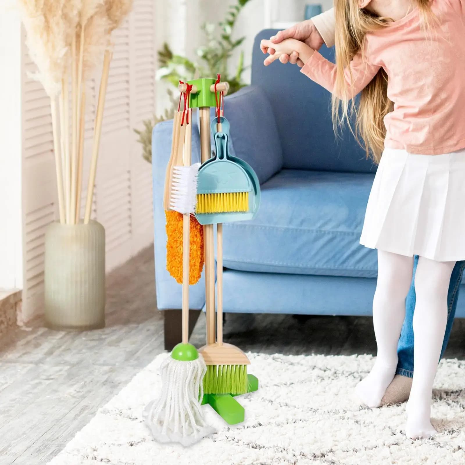 Set per la pulizia dei bambini Pulizia della casa Giochi di finzione Giocattolo Giocattoli educativi Scopa Mop Spolverino Spazzola e supporto per ragazzi e ragazze