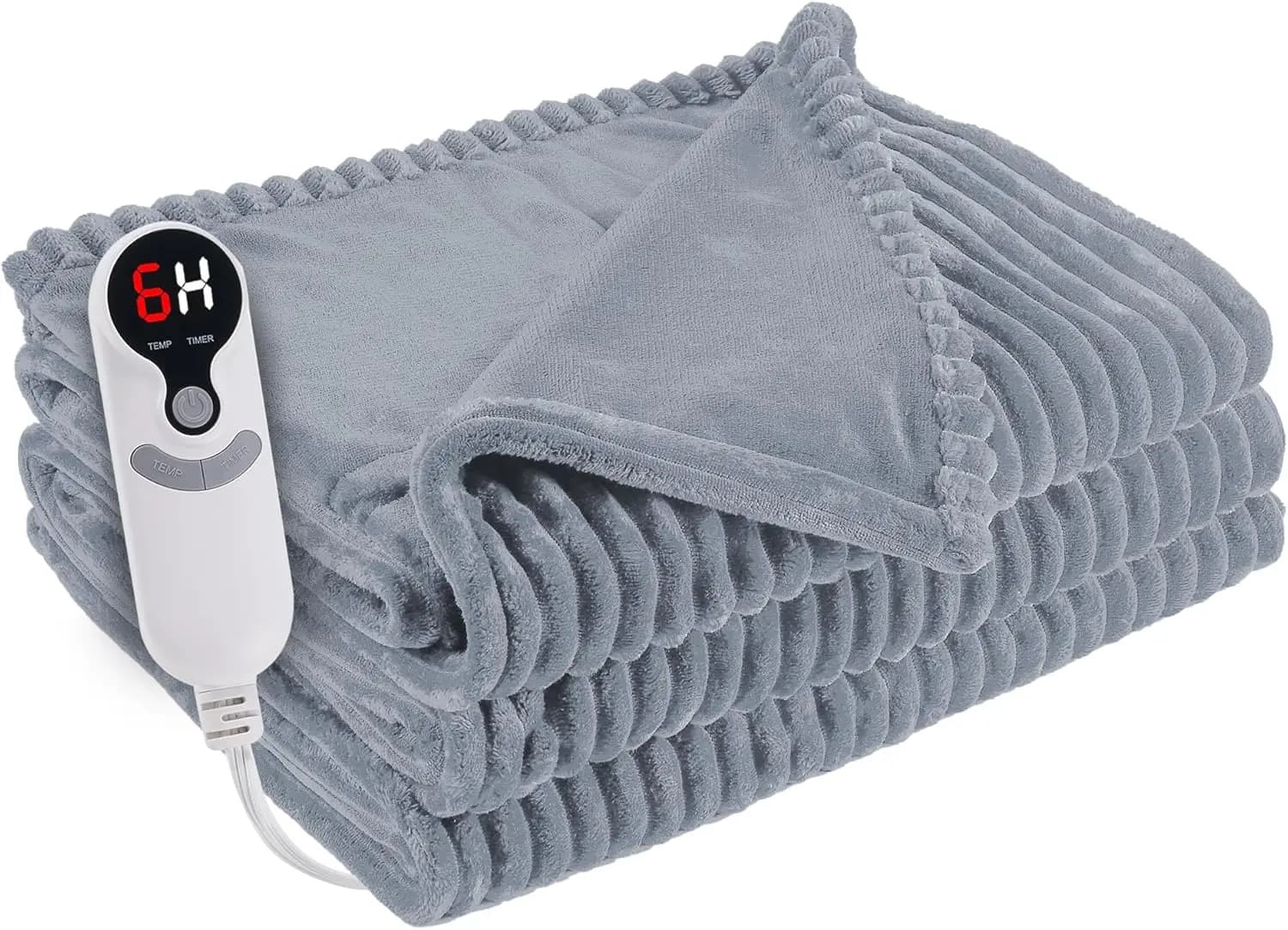 Coperta Elettrica Riscaldante 50x60 Pollici, in Flanella, 6 Livelli di Calore, Spegnimento Automatico, Lavabile in Lavatrice, Grigia
