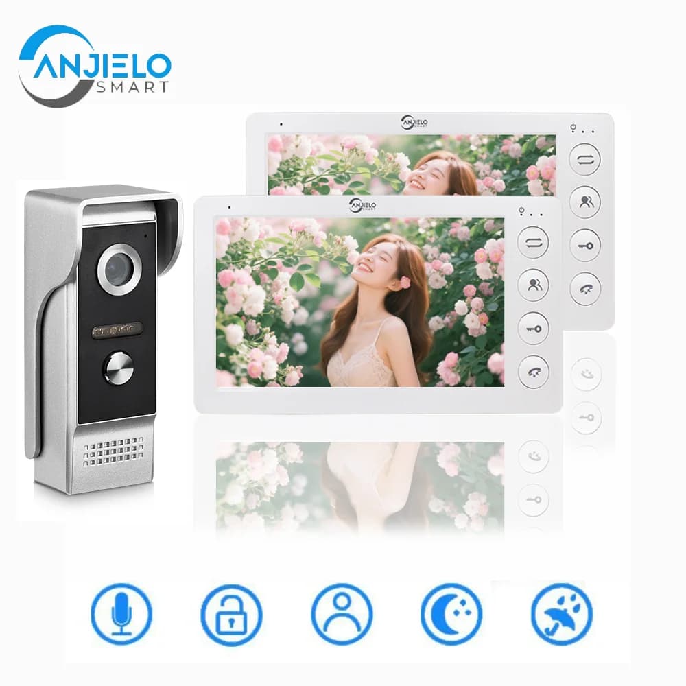 ANJIELO Sistema Videocitofonico da Esterno da 7 Pollici, Campanello in Metallo Impermeabile e Resistente al Freddo con Funzione di Blocco/Sblocco e Visione Notturna