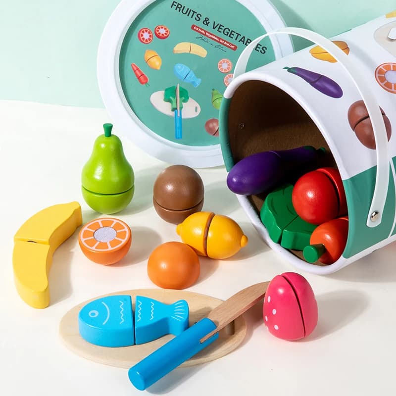 Giocattolo di imitazione in legno Simulazione Cucina Gioco classico Giocattolo educativo Montessori per bambini Regalo per bambini Set di frutta e verdura