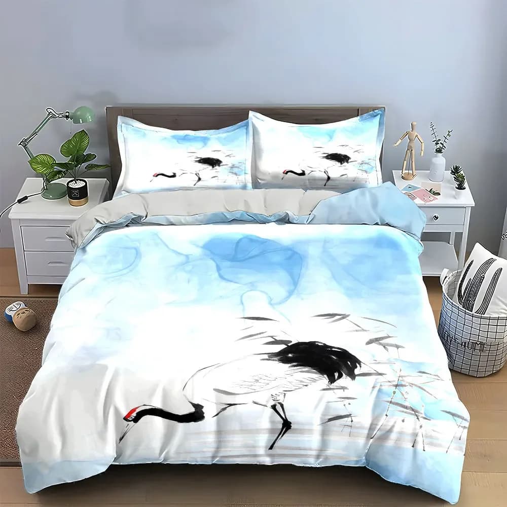 "Crane Themed Decor Art Set" Soft Comfortable Duvet Cover Bedding Set Included 1*Duvet Cover & 2*Pillowcases, gift