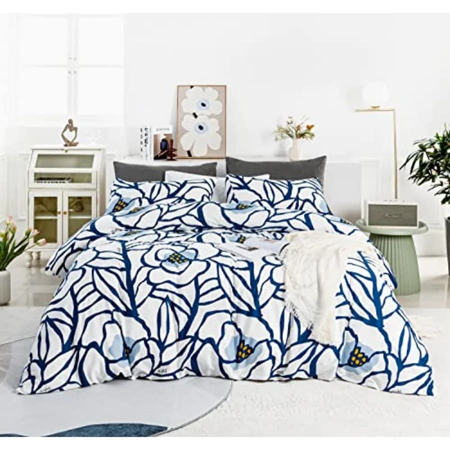 White King Size Botanical Cover 100% Cotton, Set 3 Pieces, 1 Neutral Cover with Hinge and Laces, 2 Faithful, Modern and Cute