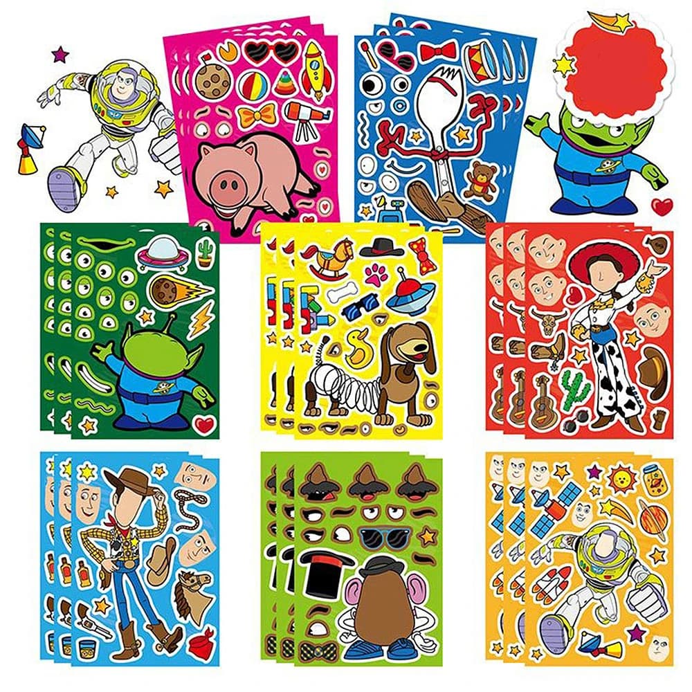 8/16 Fogli di Adesivi Puzzle Disney Toy Story Buzz Lightyear, Crea un'Espressione, Divertenti Decalcomanie Fai-da-Te, Decorazioni per Feste