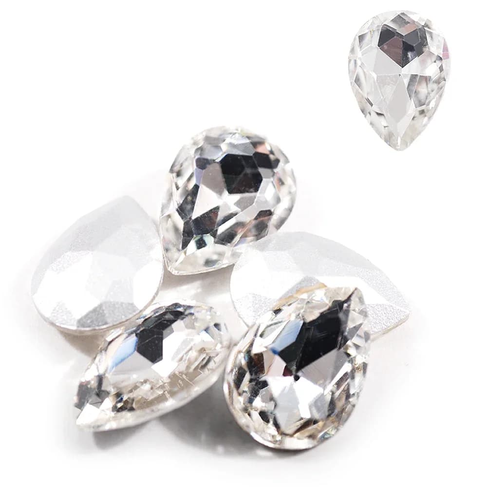Pietre di Diamantes Pointback con strass a forma di goccia d'acqua in cristallo di vetro brillante, gemme di design per ornamenti nuziali in costume