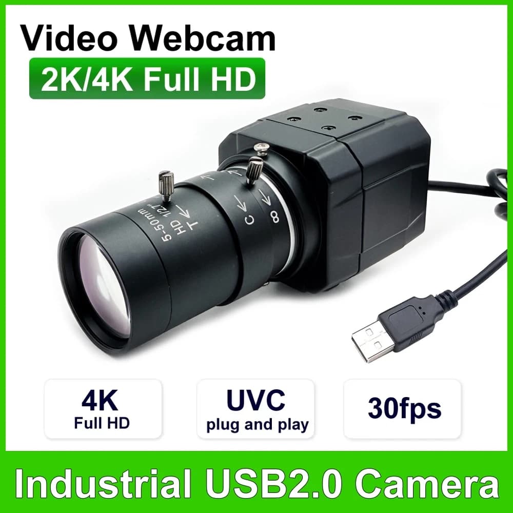 Webcam 4K per Streaming, Fotocamera USB 2K 30FPS con Obiettivo Varifocale CS 5-50mm per Teams/OBS/PC/Mac/Laptop, Supporto UVC OTG