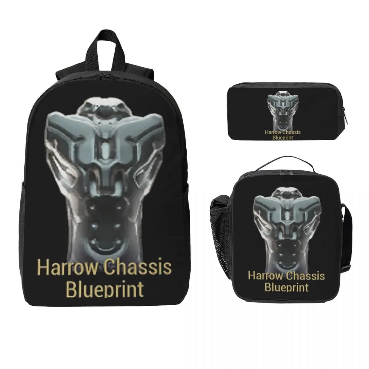 Harrow Chassis Blueprint Warframe Tennoc Zaino Borsa per libri Borsa per la scuola Borse a tracolla per computer 3 pezzi Borsa termica per il pranzo Astuccio per matite