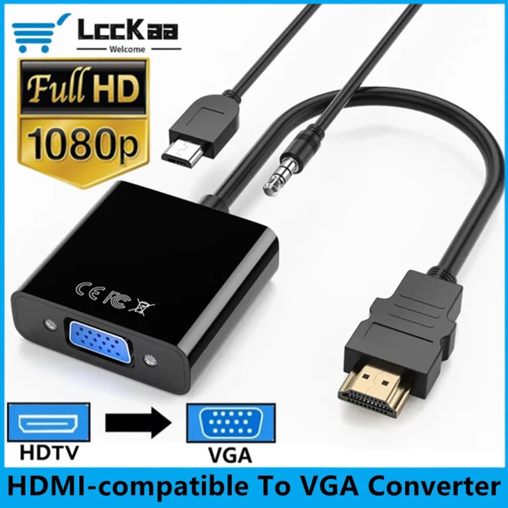 HDMI-compatible convertor cable with VGA HD 1080P HDMI compatible male-female adapter for laptop PC TV Box HDTV projector