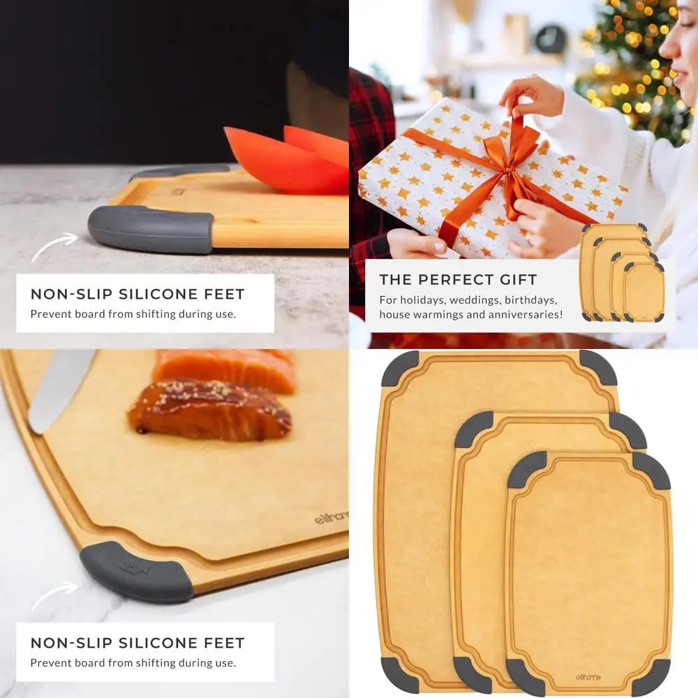 Eco-friendly 3 piece cutter set: knife, dishwasher safe, reversible with groove for juices