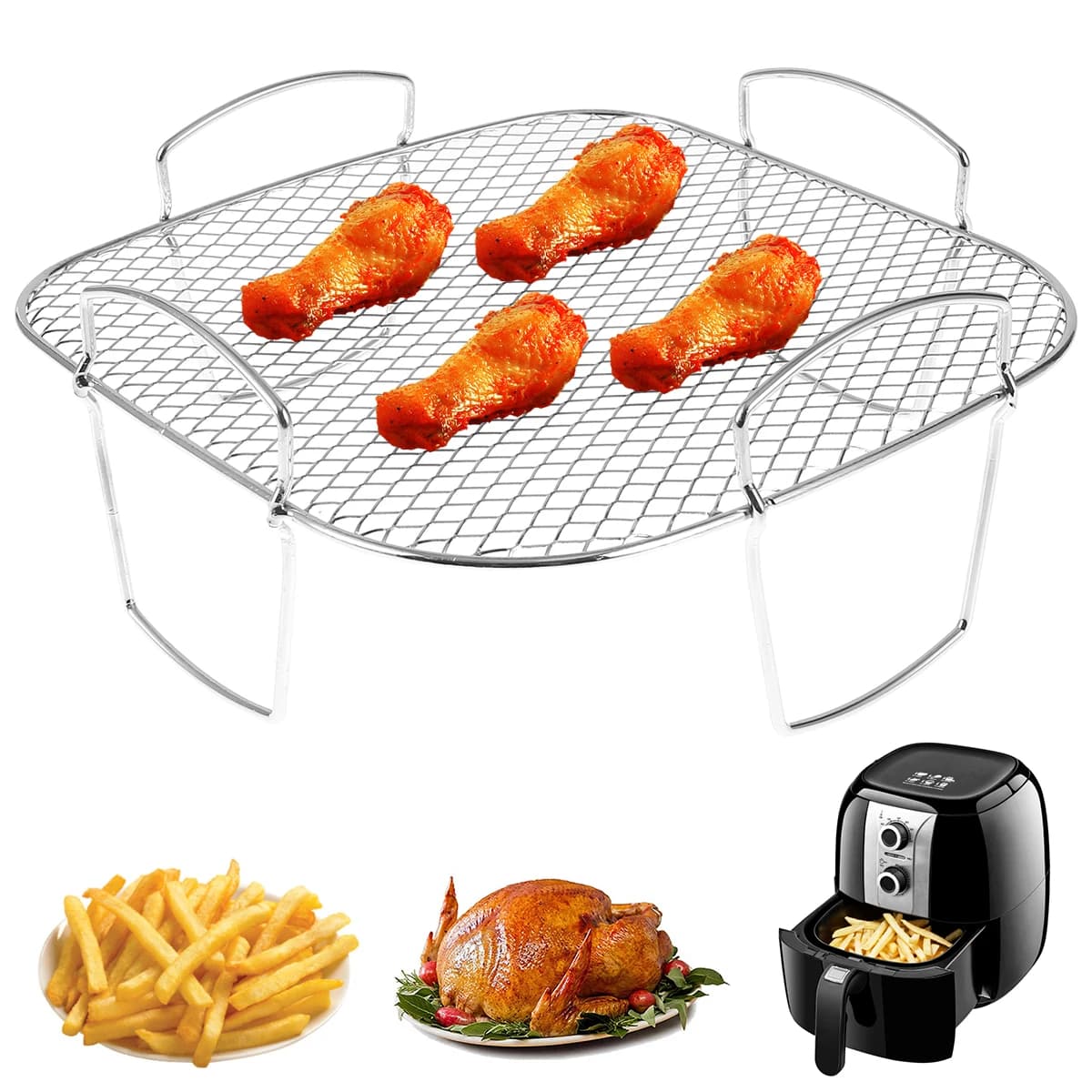 Air Frying Grid Stainless Steel Dehydrator Grid Multi-purpose Kitchen Grid Fryer Basket Robust Trays Accessories