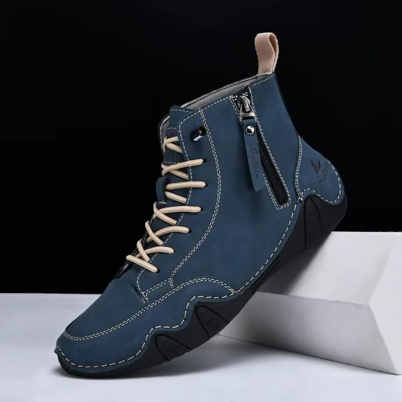 Handmade Men Ankle Boots Leather Casual Shoes Side Zipper High-Top Shoes Breathable Solid Color Men Boot Outdoor Hiking Sneakers