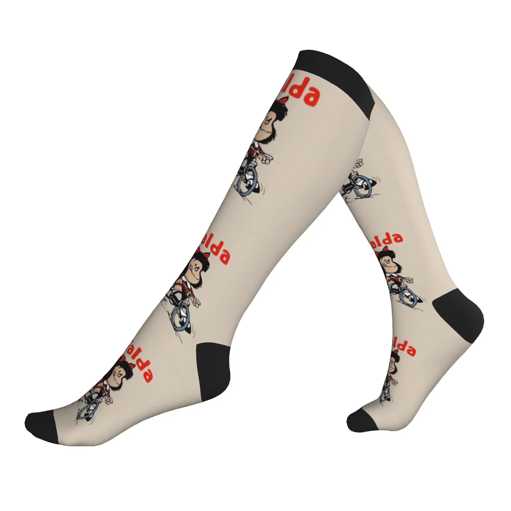 Funny Mafalda Bicycle 3 Wheels Socks Men Women Warm 3D Printed Quino Manga Cartoon Football Sports Sports Compression Socks