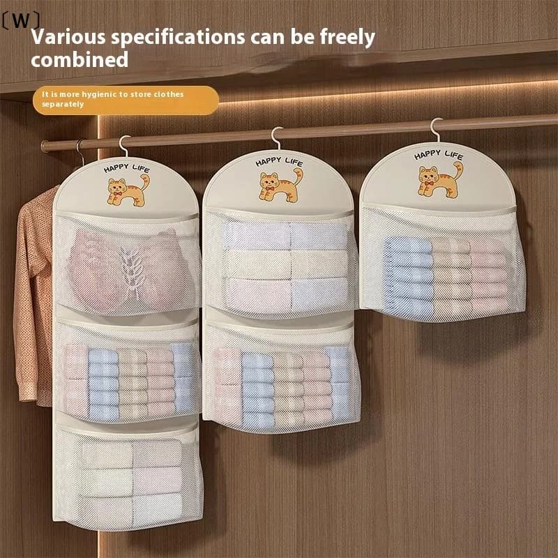 〔W〕2/3Layer Large Capacity Storage Mesh Bag Underwear Socks Storage Bag Breathable Wardrobe Organizer With Clothes Hanger