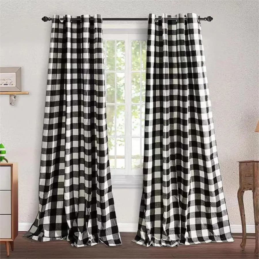 Set of 2 Buffalo Square Curtains Check 5284 for Living Room, Bedroom, Rustic Style with Eyelets