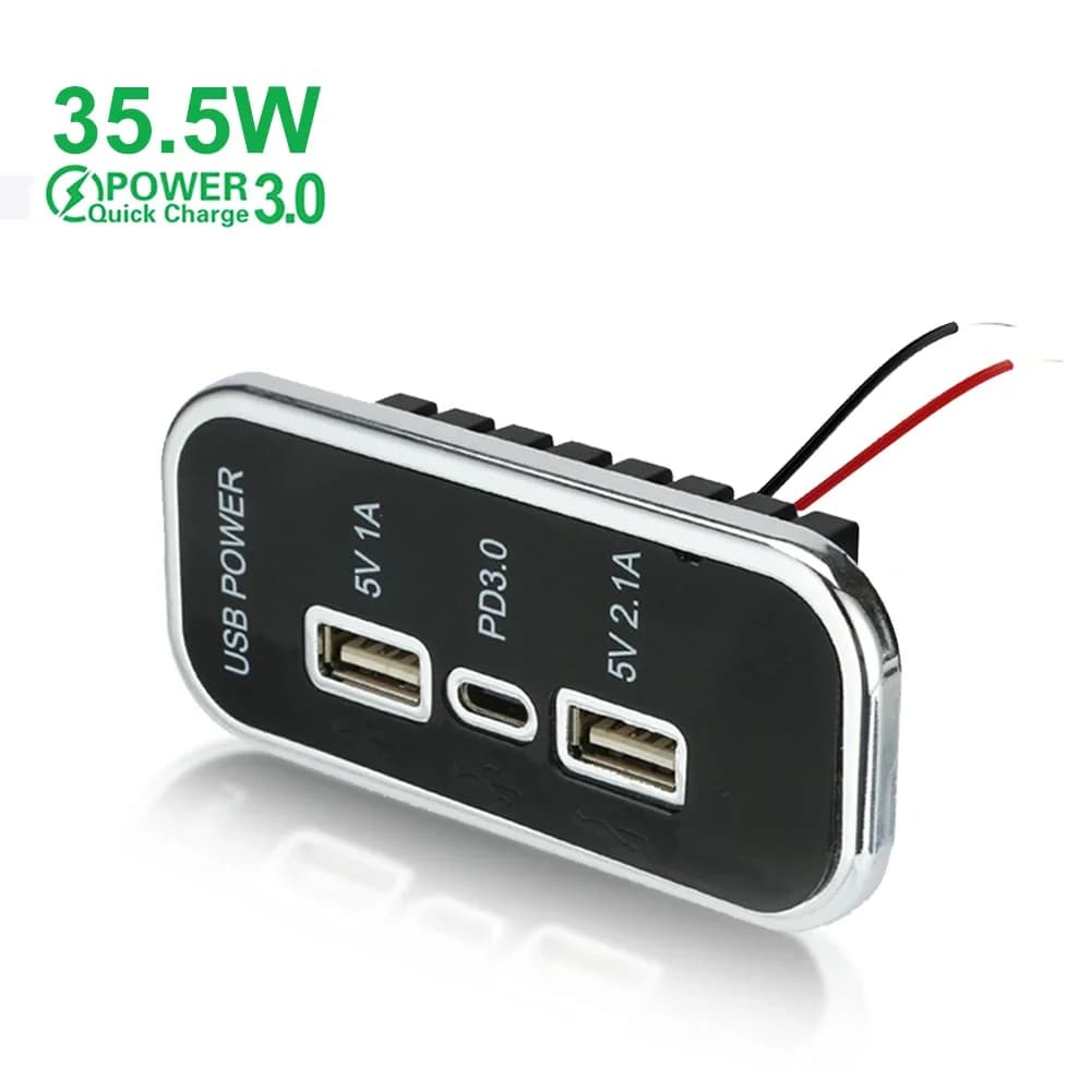 3 porte 35,5 W PD Type-C 2.1A 1A USB presa per caricabatteria da auto 12/24 V per moto auto camion ATV barca RV bus presa adattatore di alimentazione