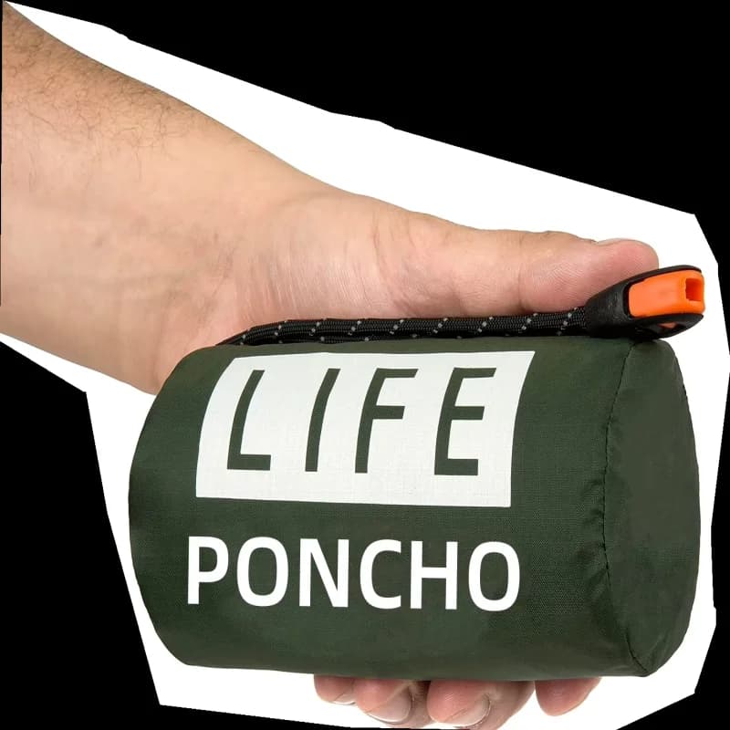 2-in-1 Emergency Thermal Survival Poncho, Heat Reflective Space Blanket Raincoat, Waterproof Windproof Emergency Gear for Outdoo
