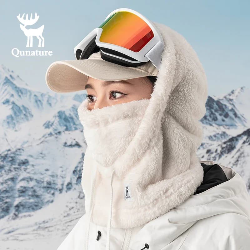 Qunature Berretto da ciclismo Passamontagna da sci Berretto invernale antivento Uomo Donna Pile Addensare Mantieni caldo Cappello da moto Sci Maschera per il viso