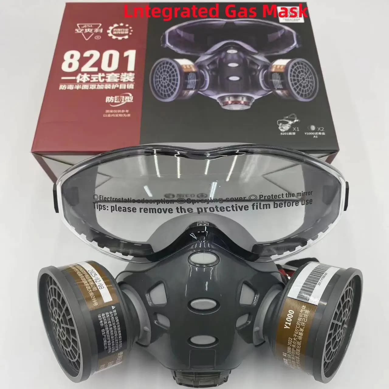 8201 Maschera antigas per verniciatura a spruzzo, respiratore, doppio filtro al carbone, maschera protettiva per occhiali antiappannamento per pesticidi chimici