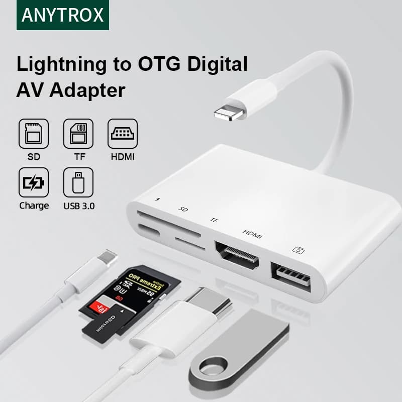Adattatore AV Digtial da Lightning a HDMI, connettore da iPhone a TV/proiettore Cavo Otg di ricarica/SD/TF/USB 1080P Schermo di sincronizzazione video