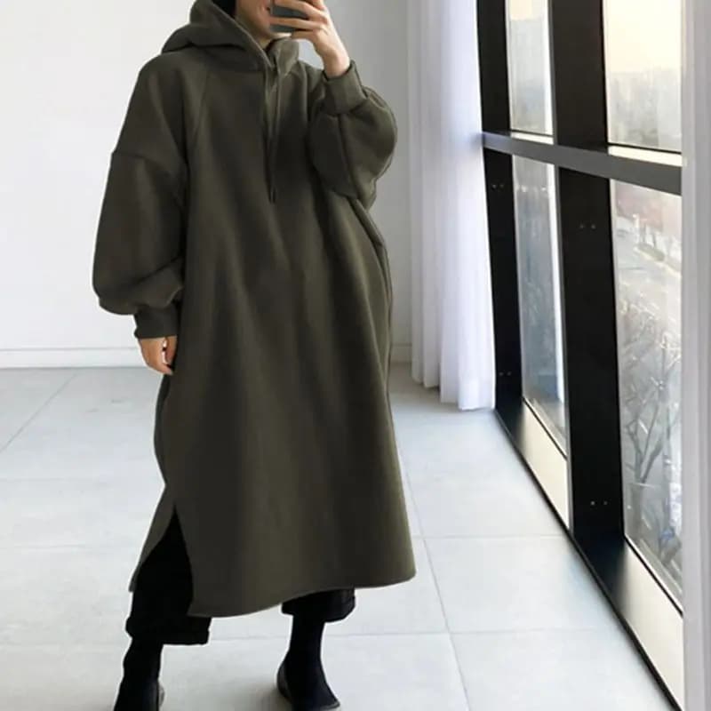 Autunno e inverno 150 kg da donna plus size lungo per il tempo libero maglione sportivo con cappuccio moda maglione con cappuccio in pile tinta unita nuovo.