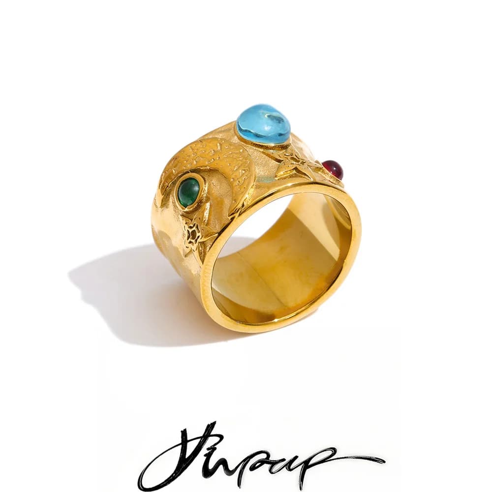 Yhpup Taglia 678 Anello in acciaio inossidabile con stella lunare placcato PVD 18 carati Gioielli da dito con dichiarazione individualizzata