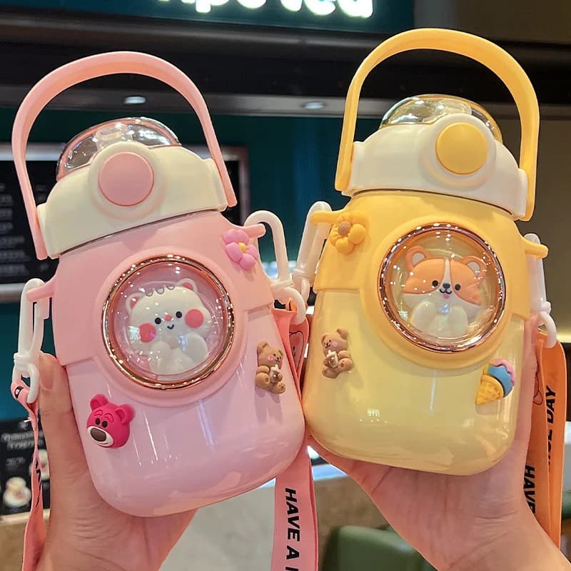Thermos Water Bottle Child 316 Stainless Steel Tumbler Cup Thermal With Straw Drinkware Girl Kawaii Student School Travel Bottle