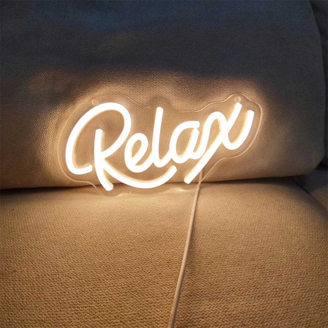 Insegna LED Neon con Scritta 'Relax', Acrilico Trasparente, Alimentazione USB, Luce Neon Bianca Calda per Decorazione di Pareti, Camere da Letto, Sale Giochi e Bar
