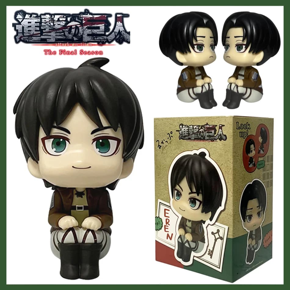 10cm Anime Attack On Titan Shingeki No Kyojin Q Sitting Dolls Levi Eren Mini Figure Desktop Ornament Birthday Christmas Gift