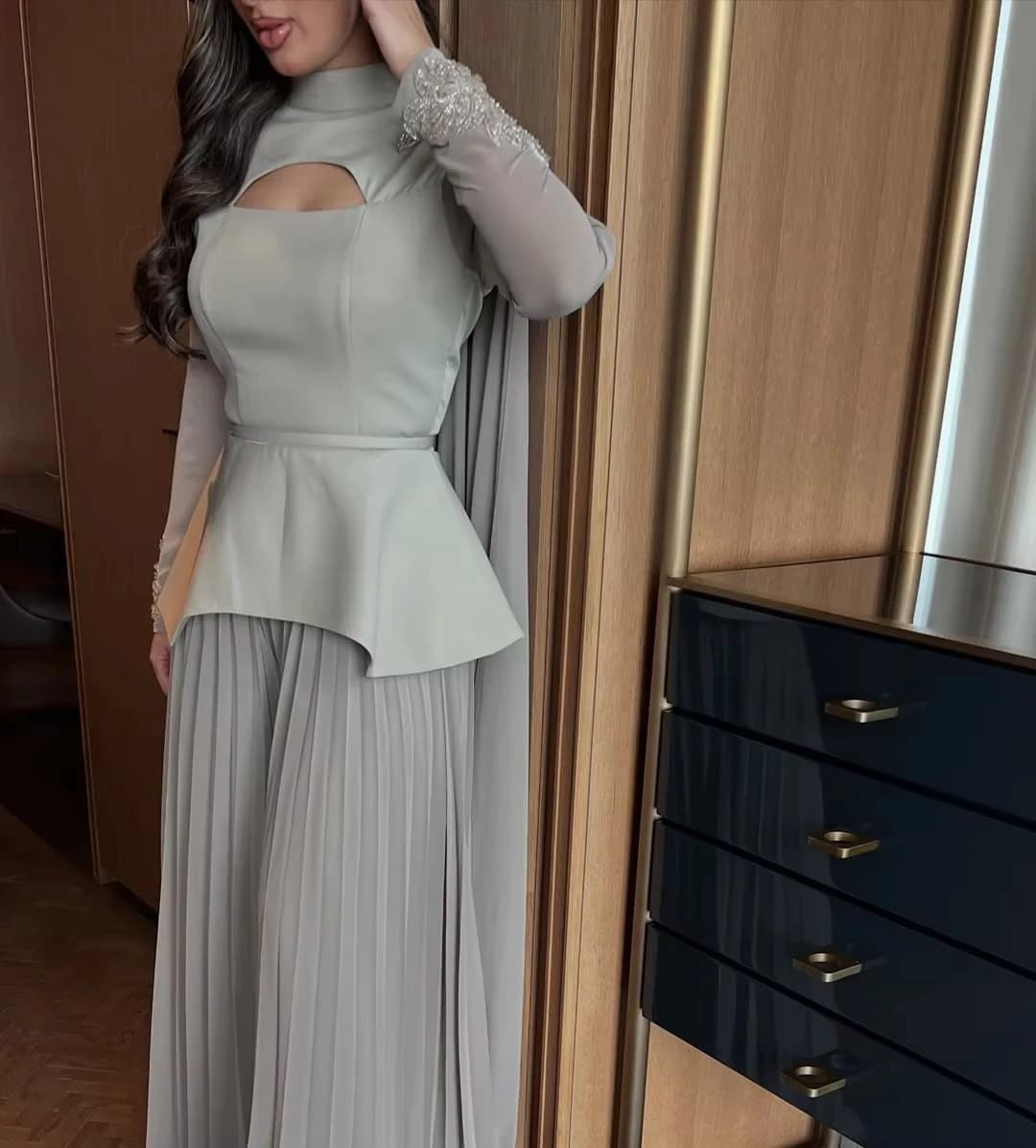 Abito da sera a maniche lunghe con cristalli e paillettes, abito da ballo con perline, linea ad A, lunghezza al pavimento, personalizzabile, con drappeggio, per invitati a matrimoni 2026