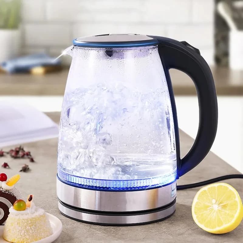 Bollitore elettrico Teiera in vetro, scaldabagno portatile per uso domestico, tazza per bollitore per tè ad ebollizione rapida – Stile USA alla moda
