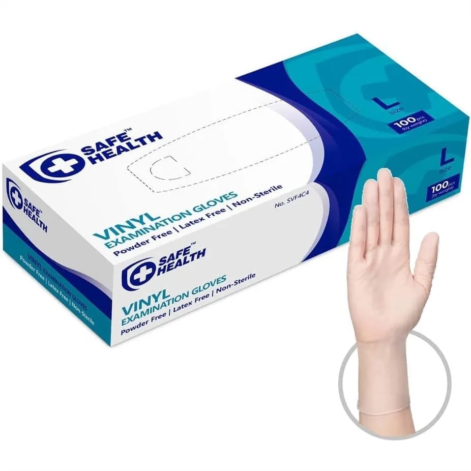 Guanti Monouso in Vinile per Esami, Senza Lattice e Senza Polvere, Trasparenti, 3,5 Mil, Grado Medico, 100 Pezzi