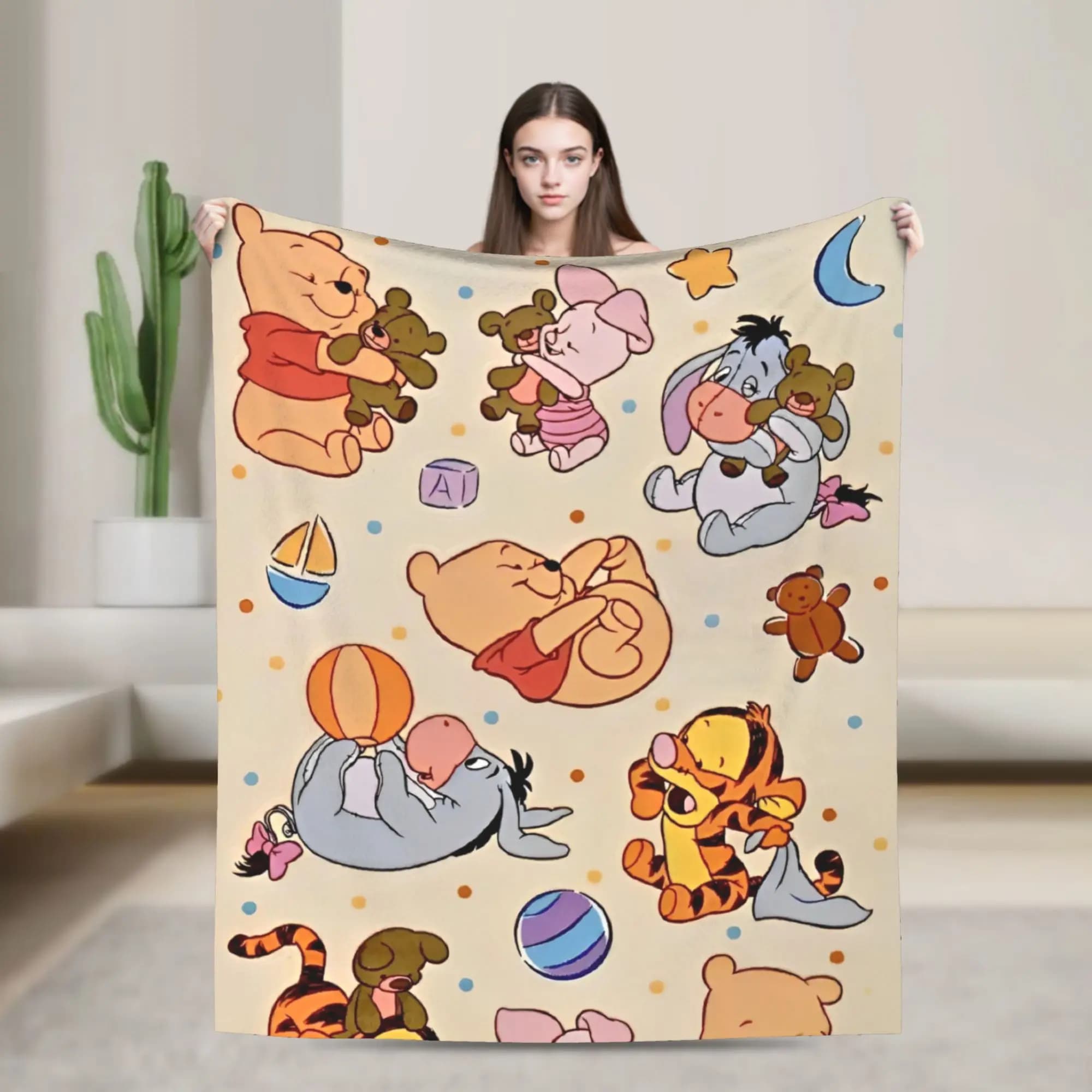 Winnie The Pooh - Coperte fuzzy dell'orso di peluche Simpatico cartone animato Divertente coperta da tiro per la trapunta domestica 150 * 125 cm,