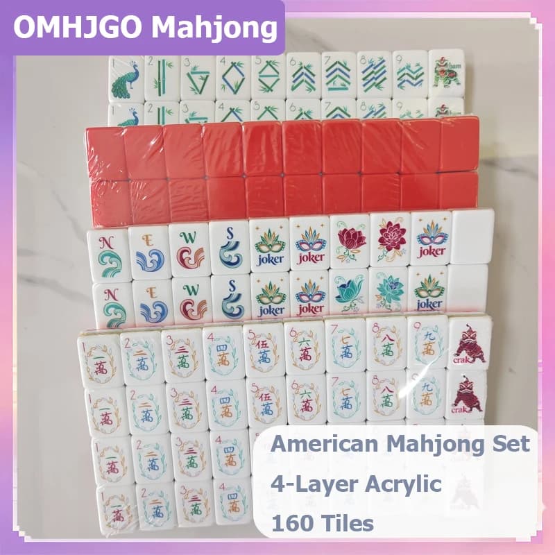 Set di Mahjong Americano di Lusso in Acrilico a Quattro Strati, 160 Tessere in Terracotta, Gioco da Tavolo Portatile, Regalo Sorpresa